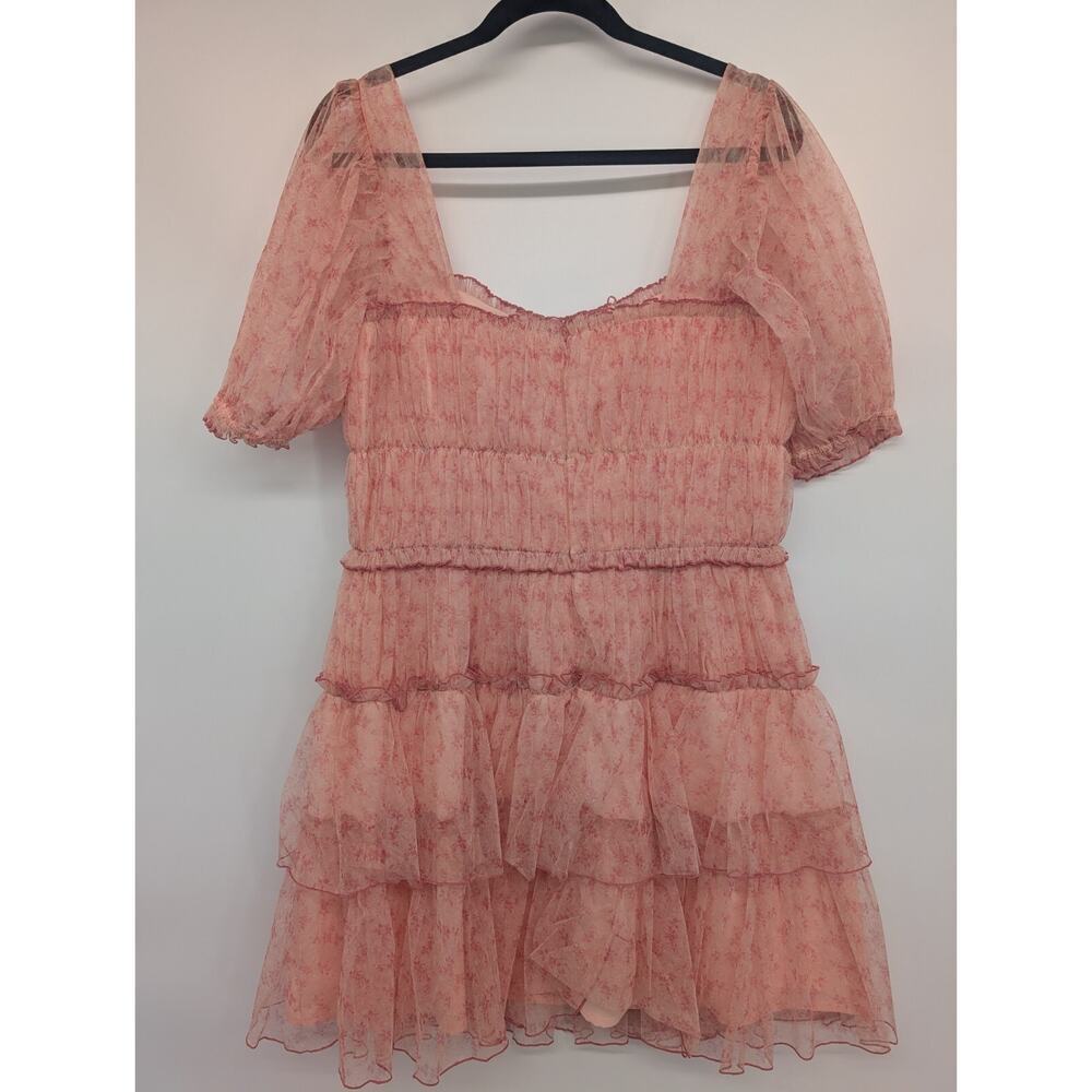 NWD Jonathan Simkhai Delilah Tiered Floral Tulle Mini Dress Size 12 Pink #1A452 - Picture 2 of 12